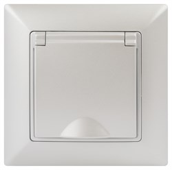 Intro Розетка Solo 4-203-06 с заземлением 2P+E Schuko с крышкой, 16А-250В, IP20, СУ, перламутр Б0053662 - фото 76435