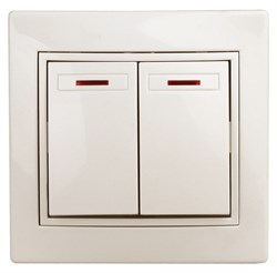 Intro Выключатель Plano 1-105-02 двухклавишный с подсветкой, 10А-250В, IP20, СУ, слоновая кость Б0053775 - фото 76457