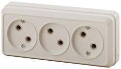 Intro Розетка Quadro 2-205-02 без заземления трехместная 3х2P, 16А-250В, IP20, ОУ, слоновая кость Б0053813 - фото 76459