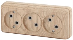 Intro Розетка Quadro 2-205-11 без заземления трехместная 3х2P, 16А-250В, IP20, ОУ, сосна Б0053817 - фото 76480