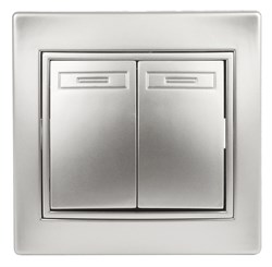 Intro Выключатель Plano 1-104-03 двухклавишный, 10А-250В, IP20, СУ, Plano, алюминий Б0053762 - фото 76497