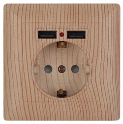 Intro Розетка Solo 4-410-11 с заземлением P+E Schuko со шторками, 16А-250В + 2хUSB, IP20, СУ, сосна Б0053720 - фото 76504