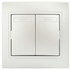 Intro Выключатель Plano 1-104-06 двухклавишный, 10А-250В, IP20, СУ, перламутр Б0053767 - фото 76511