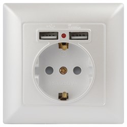 Intro Розетка Solo 4-410-06 с заземлением P+E Schuko со шторками, 16А-250В + 2хUSB, IP20, СУ, перламутр Б0053718 - фото 76515