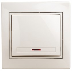 Intro Выключатель Plano 1-102-02 одноклавишный с подсветкой, 10А-250В, IP20, СУ, слоновая кость Б0053730 - фото 76517