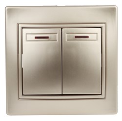 Intro Выключатель Plano 1-105-04 двухклавишный с подсветкой, 10А-250В, IP20, СУ, шампань Б0053778 - фото 76526