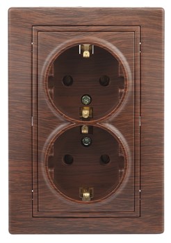 Intro Розетка Plano 1-205-10 с заземлением двойная 2X2P+E Schuko, 16А-250В, IP20, СУ, венге Б0053921 - фото 76586