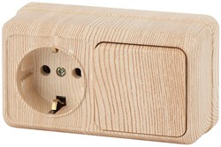 Intro Блок розетка с выключателем Quadro 2-701-11 одноклавишным горизонтальный 10(16)А-250В, IP20, ОУ, сосна Б0053871 - фото 76590