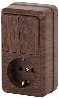 Intro Блок розетка с выключателем Quadro 2-706-10 двойным вертикальный 10(16)А-250В, IP20, ОУ, венге Б0053895 - фото 76592