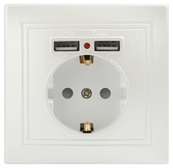 Intro Розетка Plano 1-410-06 с заземлением 2P+E Schuko со шторками, 16А-250В + 2хUSB 5В-2,1А, IP20, СУ, перламутр Б0053947 - фото 76600