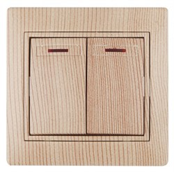 Intro 1-105-11 Выключатель двойной с подсветкой, 10А-250В, IP20, СУ, Plano, сосна (10/200/2000) Б0030049 - фото 76601