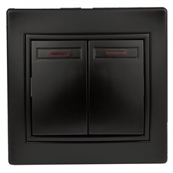 Intro 1-105-05 Выключатель двойной с подсветкой, 10А-250В, IP20, СУ, Plano, антрацит (10/200/3600) Б0044564 - фото 76662