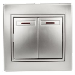 Intro Выключатель Plano 1-105-03 двухклавишный с подсветкой, 10А-250В, IP20, СУ, алюминий Б0053777 - фото 76666