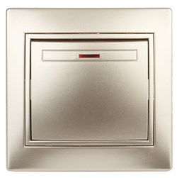 Intro Выключатель Plano 1-102-04 одноклавишный с подсветкой, 10А-250В, IP20, СУ, шампань Б0053732 - фото 76699