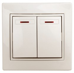 Intro 1-105-02 Выключатель двойной с подсветкой, 10А-250В, IP20, СУ, Plano, сл.кость (10/200/2400) Б0027604 - фото 76727