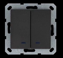 Jasmart Выключатель двухклавишный со светодиодами 10A 250V~ с накладкой, цвет Антрацит G3023NB - фото 76762