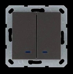 Jasmart Выключатель двухклавишный со светодиодами 10A 250V~ с накладкой, цвет Мокко G3023NZ - фото 76797