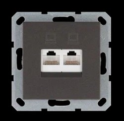Jasmart Интернет-розетка RJ45 двойная с накладкой, цвет Мокко G6106Z - фото 76807