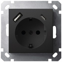 Jasmart G Черный матовый Розетка с/з со шторками 16A c USB A+C 25W G5501USB-25PB - фото 76902