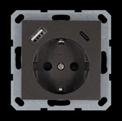 Jasmart Розетка SHUKO© с USB A+C с защитными шторками 16A 250V~ 2P+T USB 25W, цвет Мокко G5501USB-25Z - фото 76903