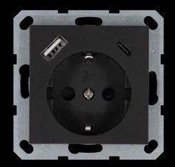 Jasmart G Антрацит Розетка с/з со шторками 16A c USB A+C 25W G5501USB-25B - фото 76963