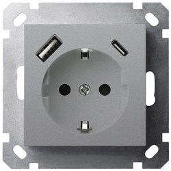 Jasmart G Алюминий Розетка с/з со шторками 16A c USB A+C 25W G5501USB-25S - фото 76992