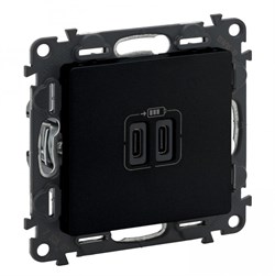 Legrand Valena Life Black зарядное устройство с двумя USB-разьемами тип C-тип С 240В/5В 3000мА. С лицевой панелью. Цвет антрацит. 756307 - фото 77085
