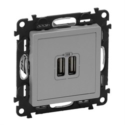 Legrand Valena Life алюминий розетка 2-ая USB 240В/5В 1500мА 753612 - фото 77125