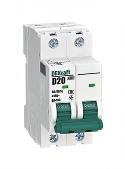 Dekraft Автоматический выключатель 2Р 20А х-ка D ВА-103 6кА 12354DEK - фото 79458