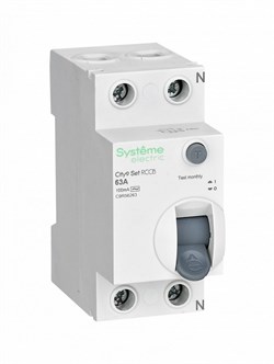 Systeme Electric City9 Set Выключатель дифференциального тока (ВДТ) 63А 2P 100мА Тип-AC 230В C9R56263 - фото 84257