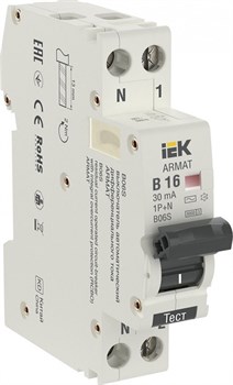 IEK ARMAT АВДТ B06S 1P+NP B16 30мА тип AC (18мм) AR-B06S-1N-B16C030 - фото 84847