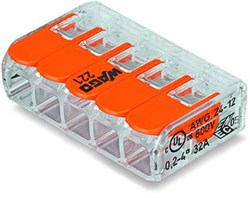 WAGO Клемма с рычагами компактная для 5-и медных(!) одно-/многопровол. проводников сеч. до 4 мм кв. 221-415 - фото 86247