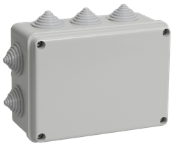 IEK Коробка КМ41241 распаячная для о/п 150х110х70 мм IP44 (RAL7035, 10 гермовводов) UKO10-150-110-070-K41-44 - фото 86421