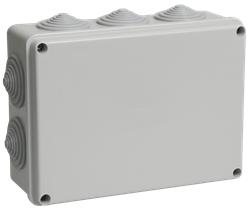 IEK Коробка КМ41244 распаячная для о/п 190х140х70 мм IP55 (RAL7035, 10 гермовводов) UKO11-190-140-070-K41-55 - фото 86648