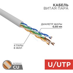 Кабель витая пара UTP 4PR 24AWG CAT5e 50м Rexant 01-0043-50 - фото 89218