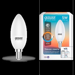 Gauss Лампа Smart Home С37 5W 470lm 2700-6500К Е14 изм.цвет.темп.+диммирование LED 1110112 - фото 89349