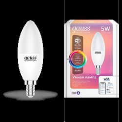 Gauss Лампа Smart Home С37 5W 470lm 2700-6500К Е14 RGBW+изм.цвет.темп.+диммирование LED 1190112 - фото 89350