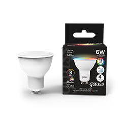 Gauss Лампа MR16 6W GU10 RGBW+димирование LED 101106406 - фото 89405