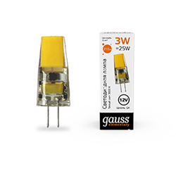 Gauss Лампа Elementary G4 12V 3W 210lm 3000K силикон LED 1/20/200 18713 - фото 89541