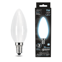 Gauss Лампа Filament Свеча 9W 610lm 4100К Е14 milky LED 103201209 - фото 89586