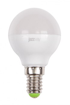 Jazzway Лампа светодиодная (LED) «шар» d45мм E14 180° 7Вт 220-240В матовая тепло-белая желтая 3000К .1027856-2 - фото 89596