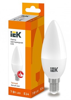 IEK Лампа светодиодная ECO C35 свеча 7Вт 230В 3000К E14 LLE-C35-7-230-30-E14 - фото 89599