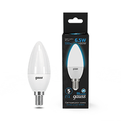 Gauss Лампа Свеча 6.5W 550lm 6500К E14 LED 1/10/100 103101307 - фото 89638