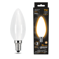 Gauss Лампа Filament Свеча 9W 590lm 3000К Е14 milky LED 103201109 - фото 89662