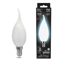 Gauss Лампа Filament Свеча на ветру 9W 610lm 4100К Е14 milky LED 104201209 - фото 89664