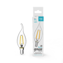 Gauss Лампа Basic Filament Свеча на ветру 4,5W 420lm 4100К Е14 LED 1041125 - фото 89694