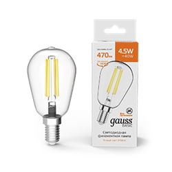 Gauss Лампа Basic Filament ST45 4,5W 470lm 2700К Е14 LED 1141115 - фото 89695