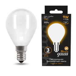 Gauss Лампа Filament Шар 9W 590lm 3000К Е14 milky LED 105201109 - фото 89719