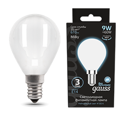 Gauss Лампа Filament Шар 9W 610lm 4100К Е14 milky LED 105201209 - фото 89721