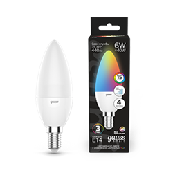 Gauss Лампа Свеча 6W E14 RGBW+димирование LED 103101406 - фото 89735
